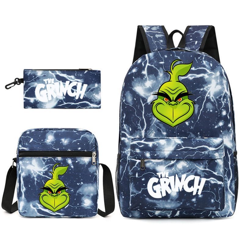 The Grinch Printed Schoolbag Backpack Shoulder Bag Pencil Bag 3pcs set for Kids Students