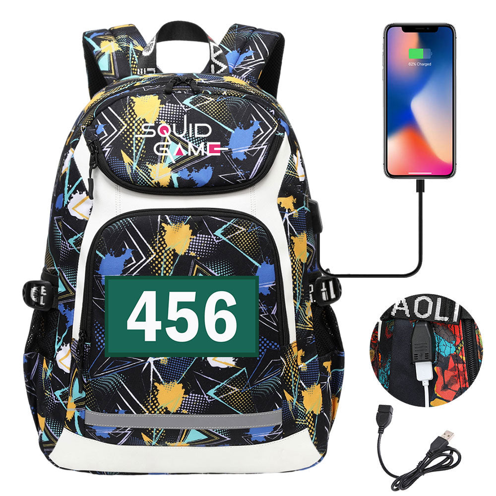 Squid Game USB Charging Backpack School Notebook Travel Bags