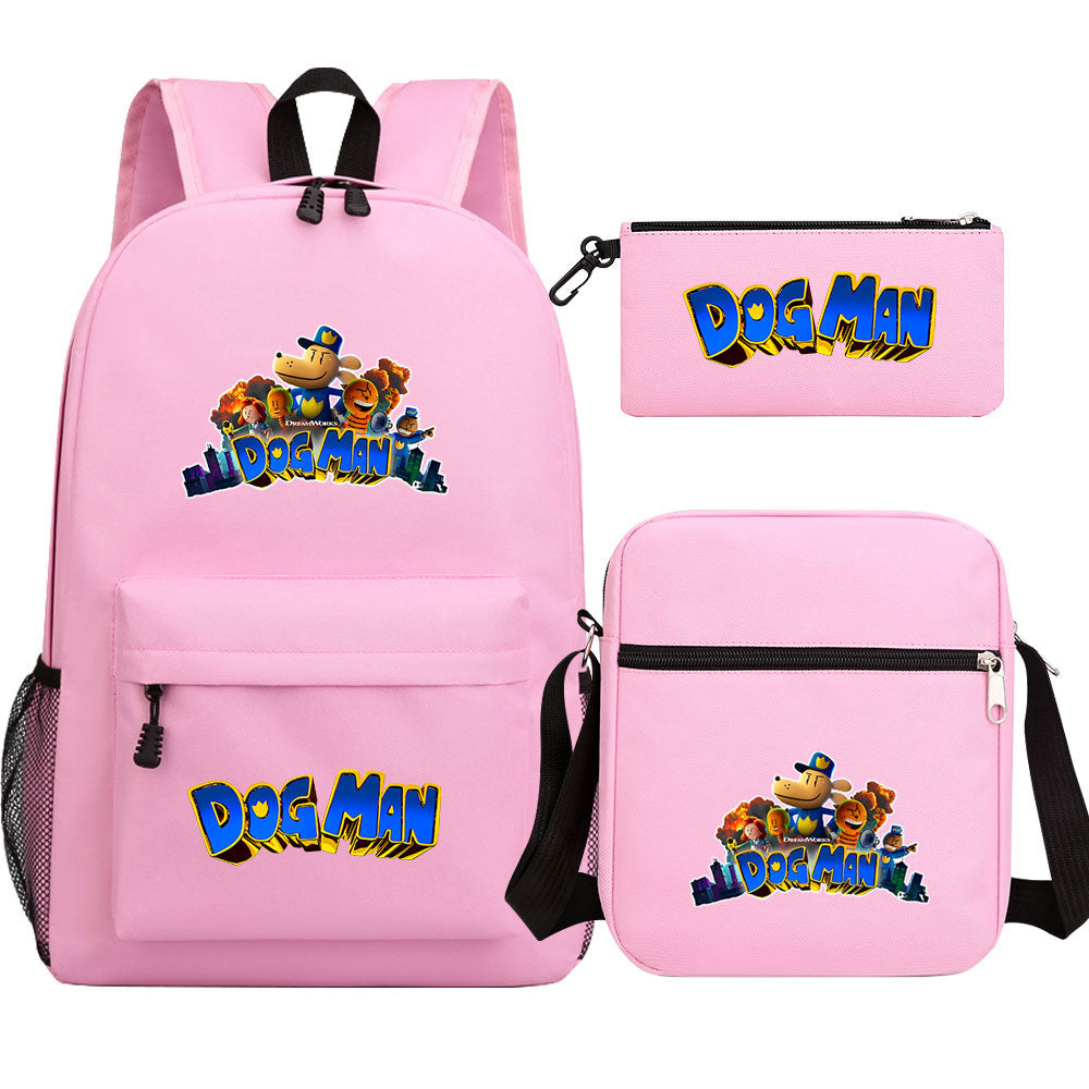 Dog Man Printed Schoolbag Backpack Shoulder Bag Pencil Bag 3pcs set for Kids Students