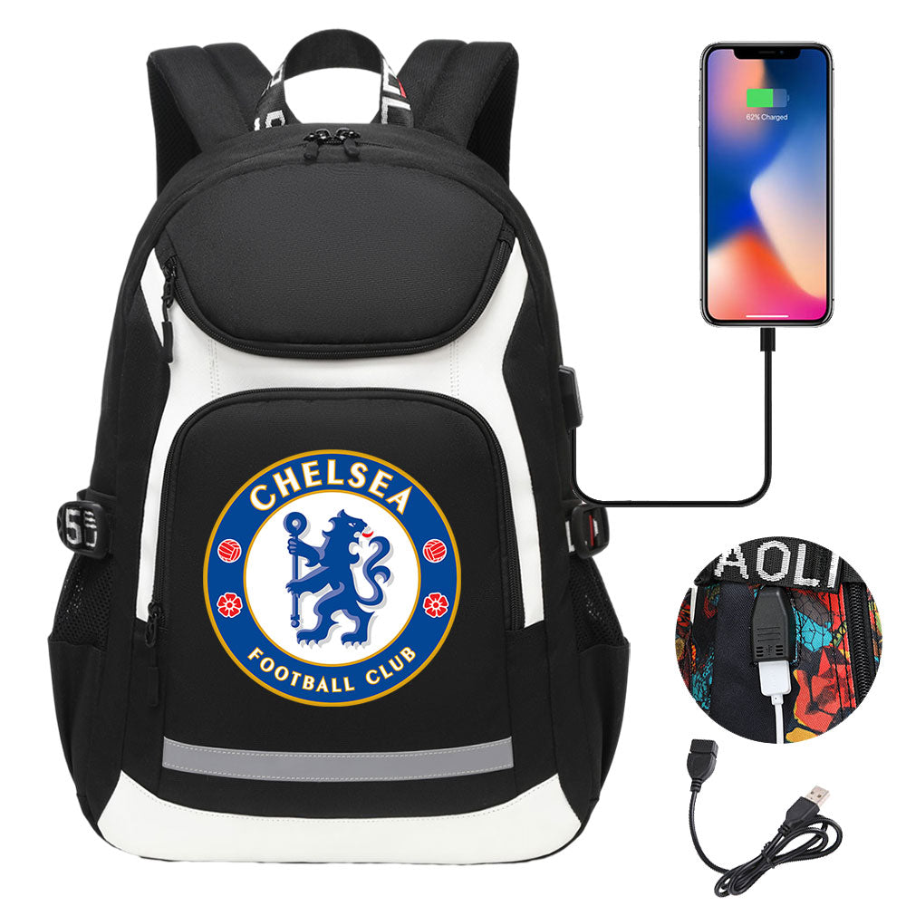 Chelsea Football Club USB Charging Backpack School Notebook Travel Bags