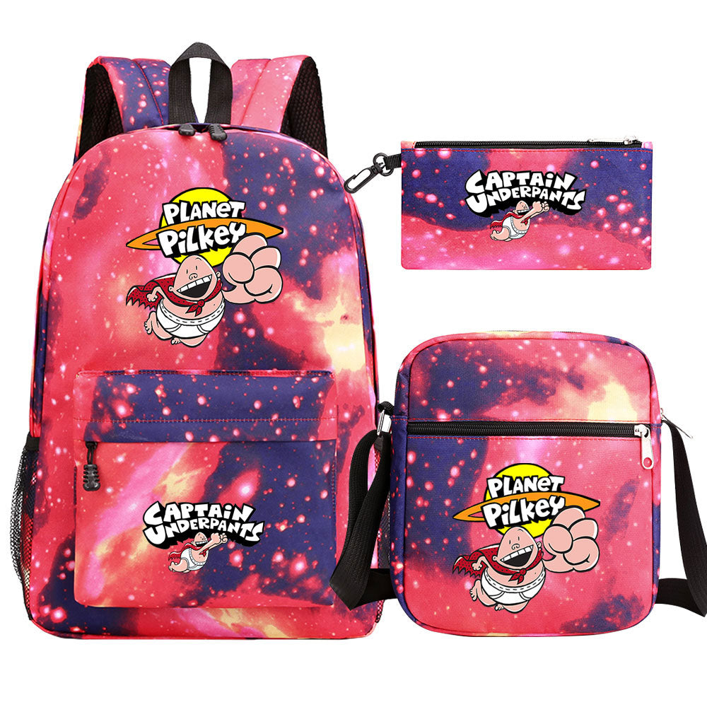 Captain Underpants Printed Schoolbag Backpack Shoulder Bag Pencil Bag 3pcs set for Kids Students