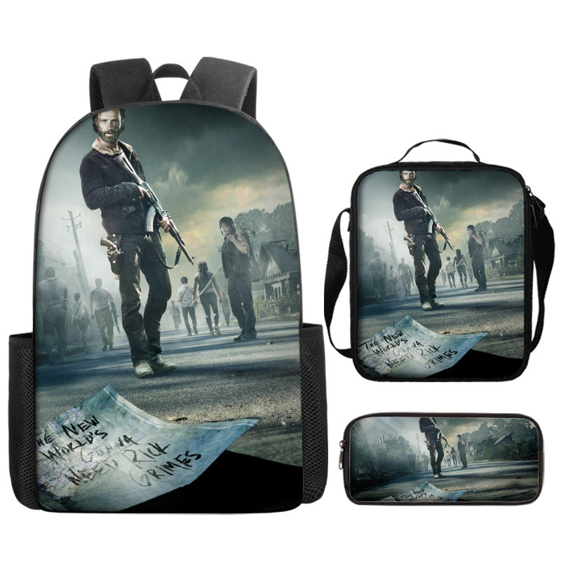 The Walking Dead Full Printed Backpack Schoolbag Travel Notebook Bag Lunch Bag Pencil Bag for Kids Students 3PCS