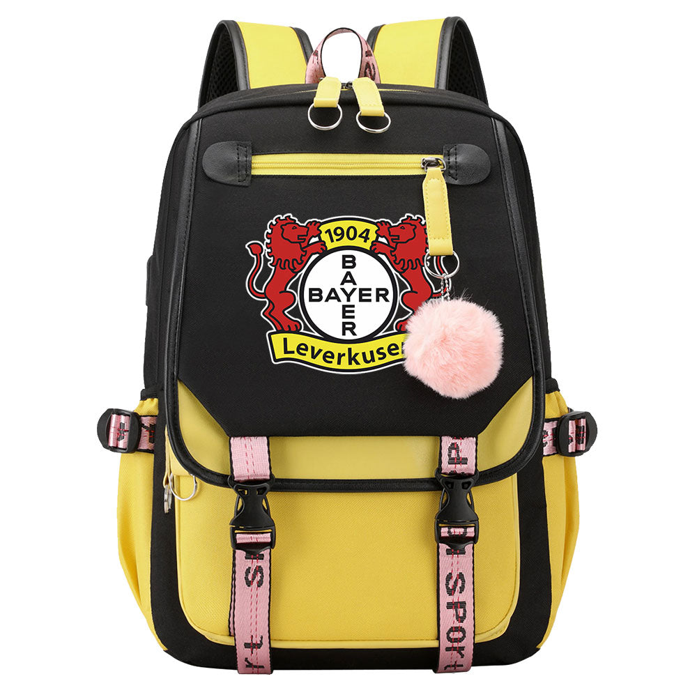 Bayer 04 Leverkusen Football Club Waterproof Backpack School Notebook Travel Bags USB Charging
