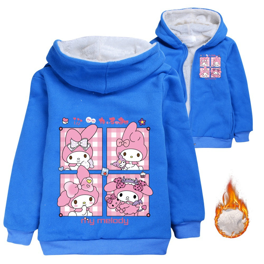 Kuromi Sherpa Lined Hoodie Fleece Sweatshirt Full Zip Hooded Jacket for Kids