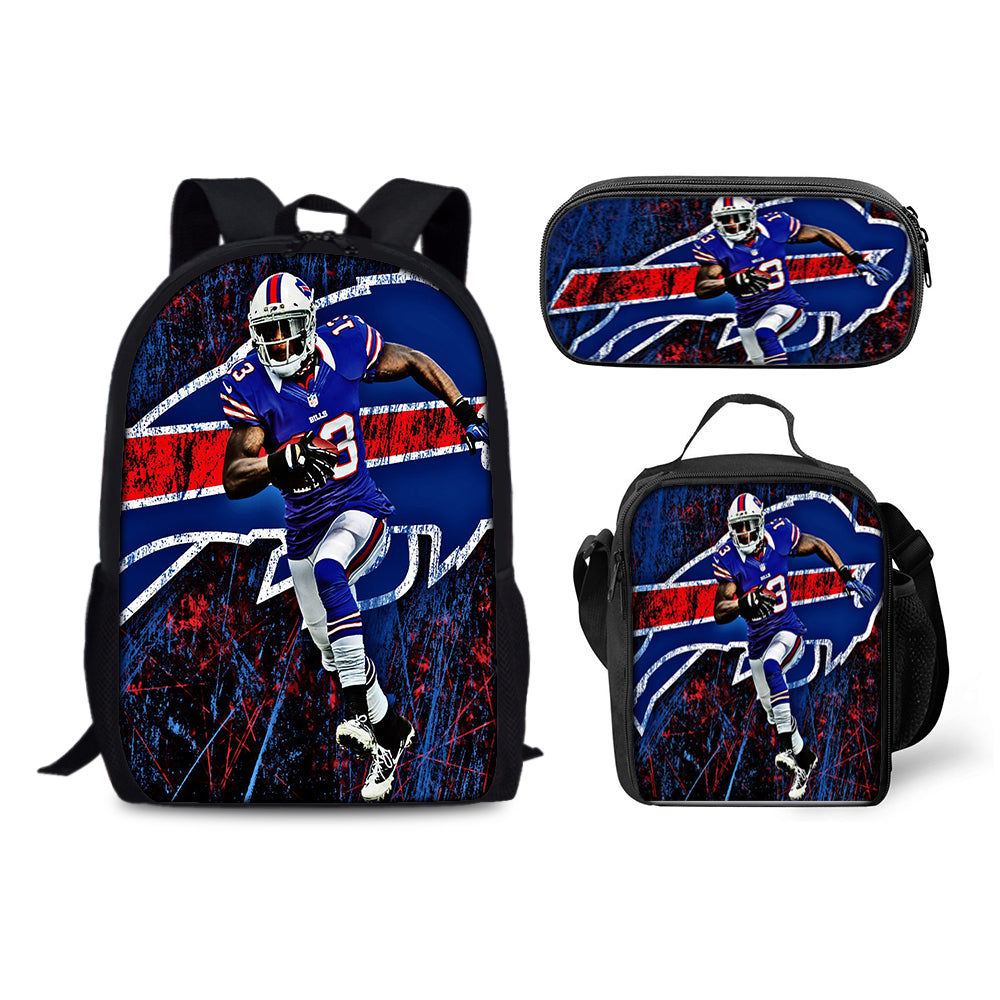 Buffalo Bills Football Team Backpack Schoolbag Lunch Bag Pencil Bag for Kids Students 3PCS