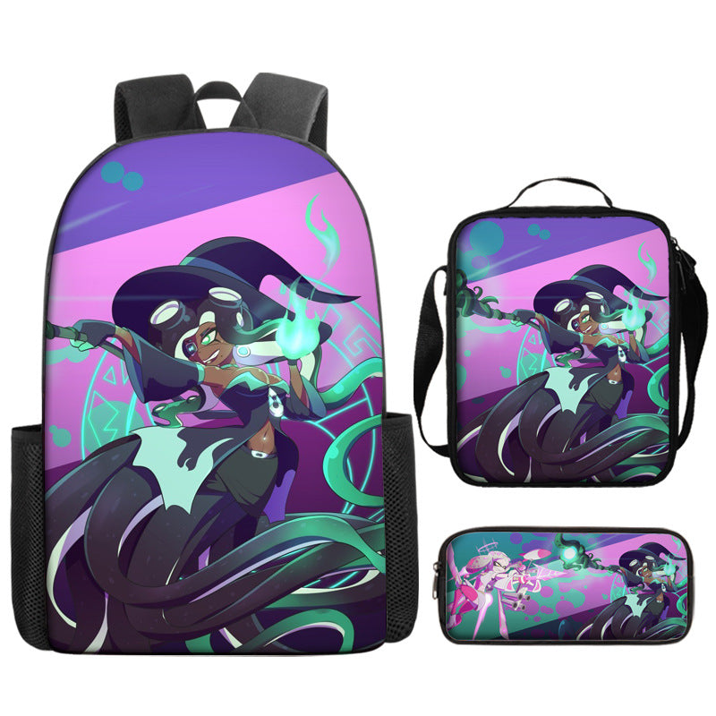 Splatoon Full Printed Backpack Schoolbag Travel Notebook Bag Lunch Bag Pencil Bag for Kids Students 3PCS