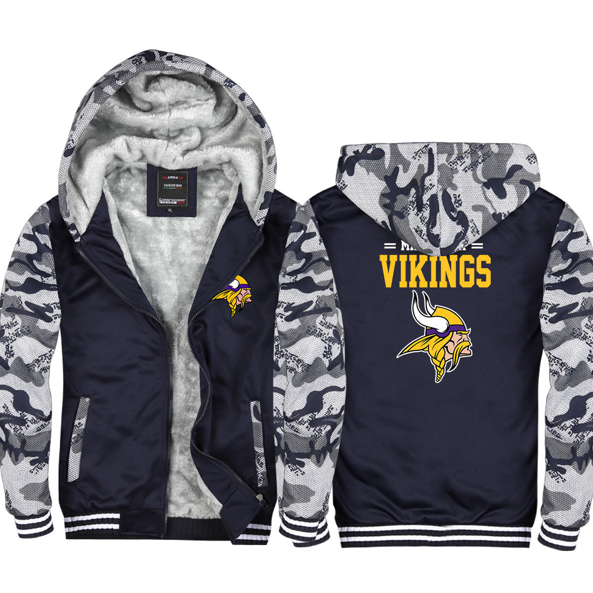 Minnesota Football Vikings Unisex Lined Hoodie Fleece Sweatshirt Full Zipper Hooded Thicken Jacket