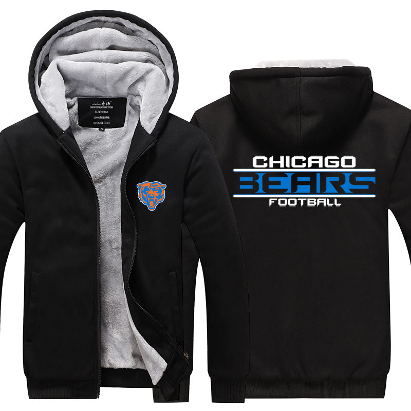 Chicago Football Team Bears Unisex Lined Hoodie Fleece Sweatshirt Full Zipper Hooded Thicken Jacket