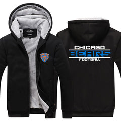 Chicago Football Team Bears Unisex Lined Hoodie Fleece Sweatshirt Full Zipper Hooded Thicken Jacket