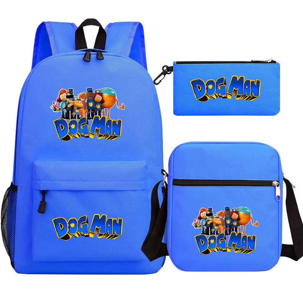 Dog Man Printed Schoolbag Backpack Shoulder Bag Pencil Bag 3pcs set for Kids Students