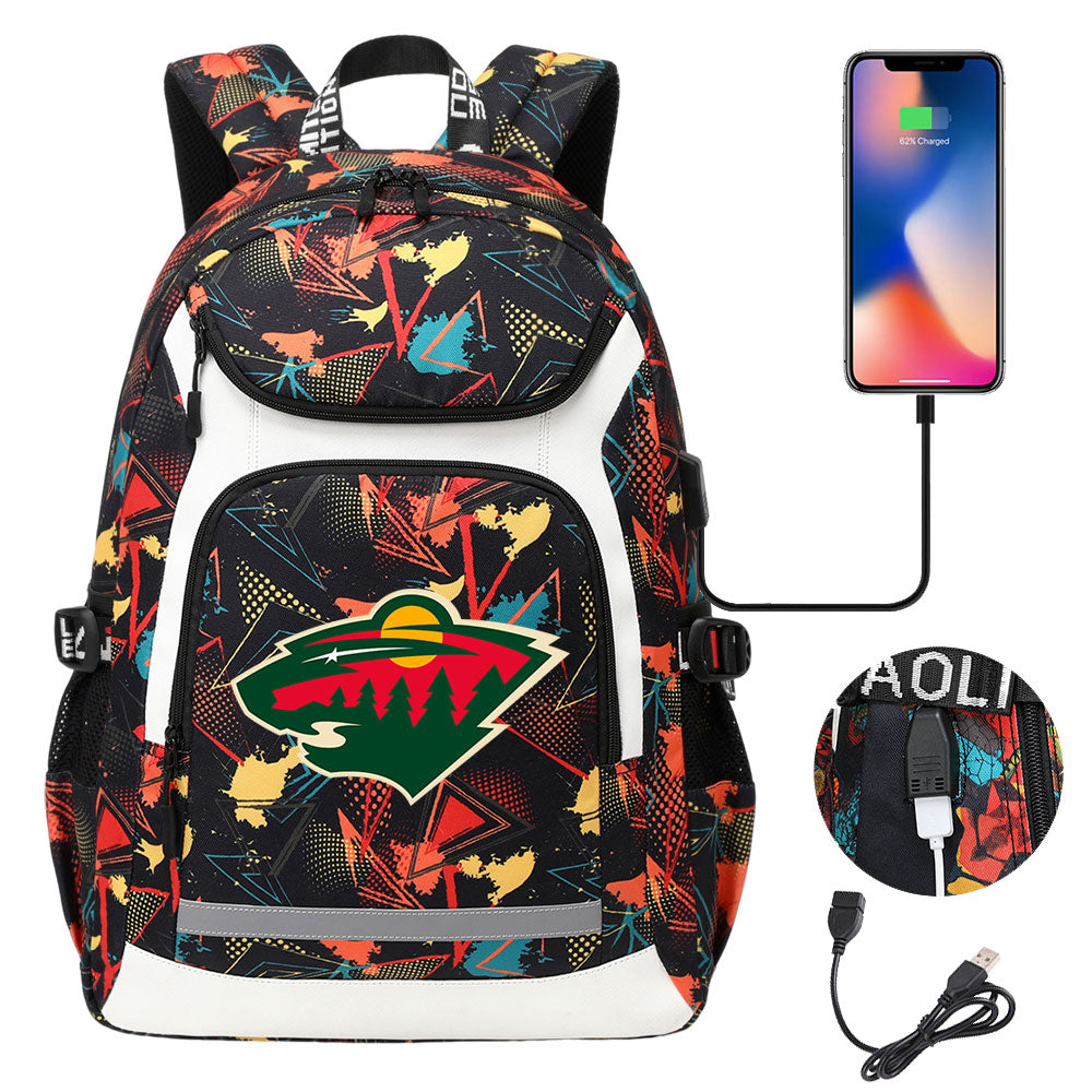 San Jose Sharks Nashville Predators Calgary Flames St. Louis Blues Minnesota wild USB Charging Backpack School Notebook Travel Bags