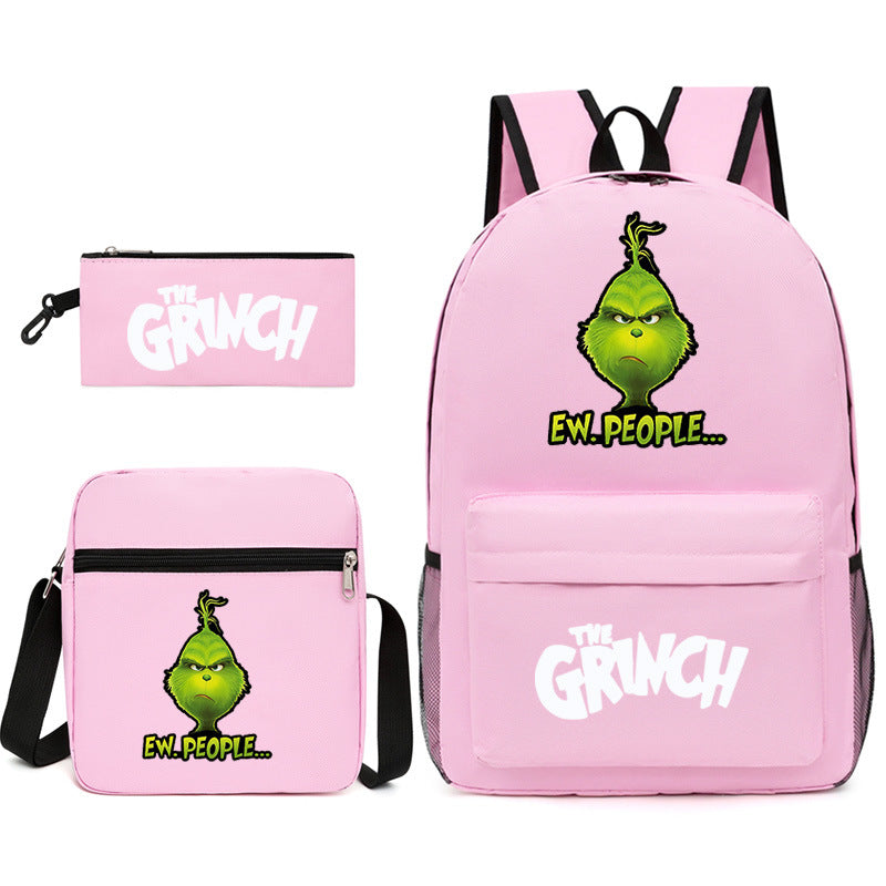 The Grinch Printed Schoolbag Backpack Shoulder Bag Pencil Bag 3pcs set for Kids Students