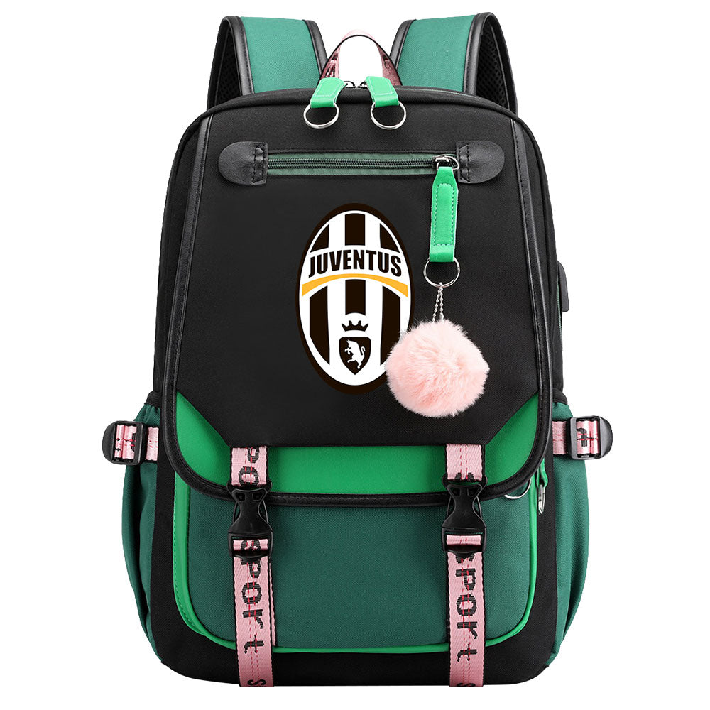Juventus Football Club Waterproof Backpack School Notebook Travel Bags USB Charging