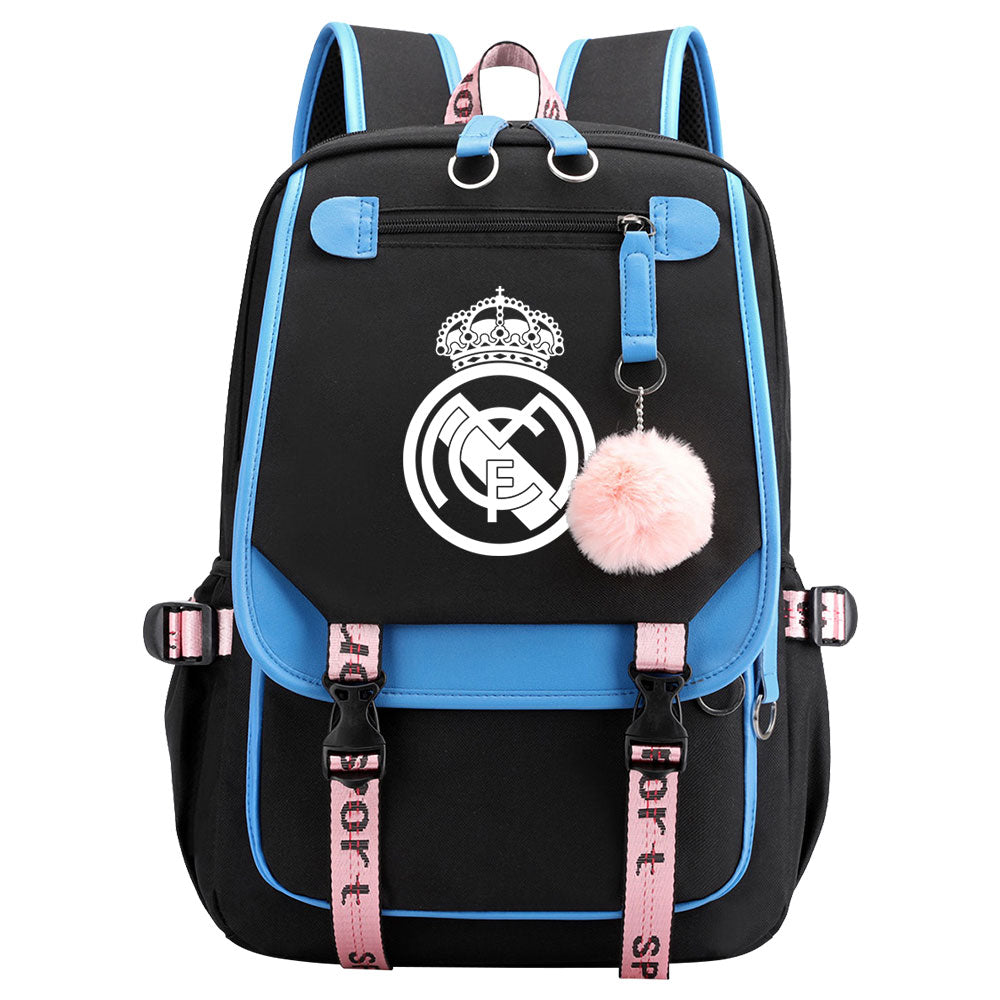 Real Madrid Football Club Waterproof Backpack School Notebook Travel Bags USB Charging