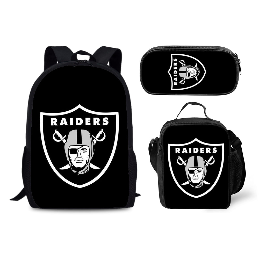 Oakland Raiders Football Team Backpack Schoolbag Lunch Bag Pencil Bag for Kids Students 3PCS