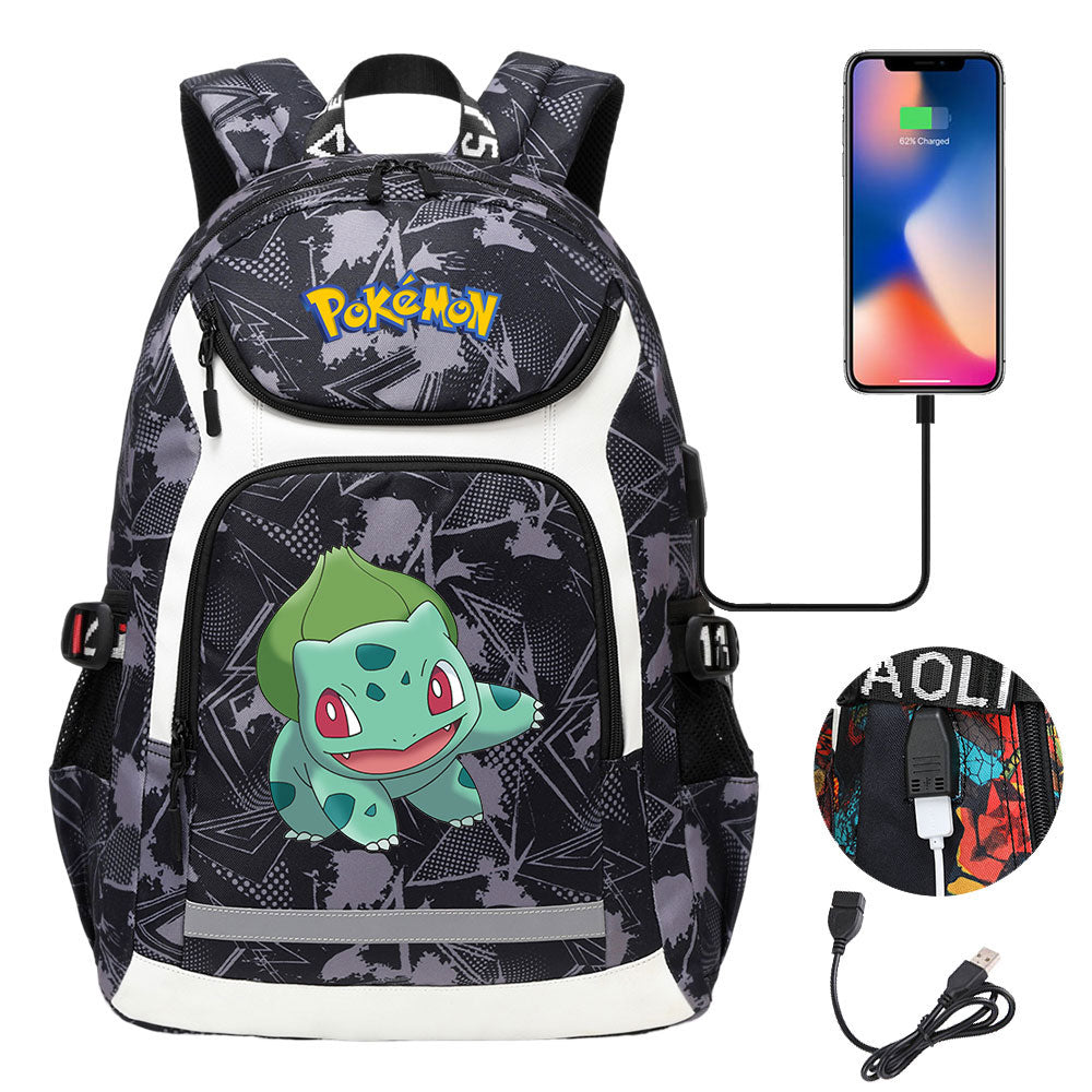 Pikachu USB Charging Backpack School Notebook Travel Bags