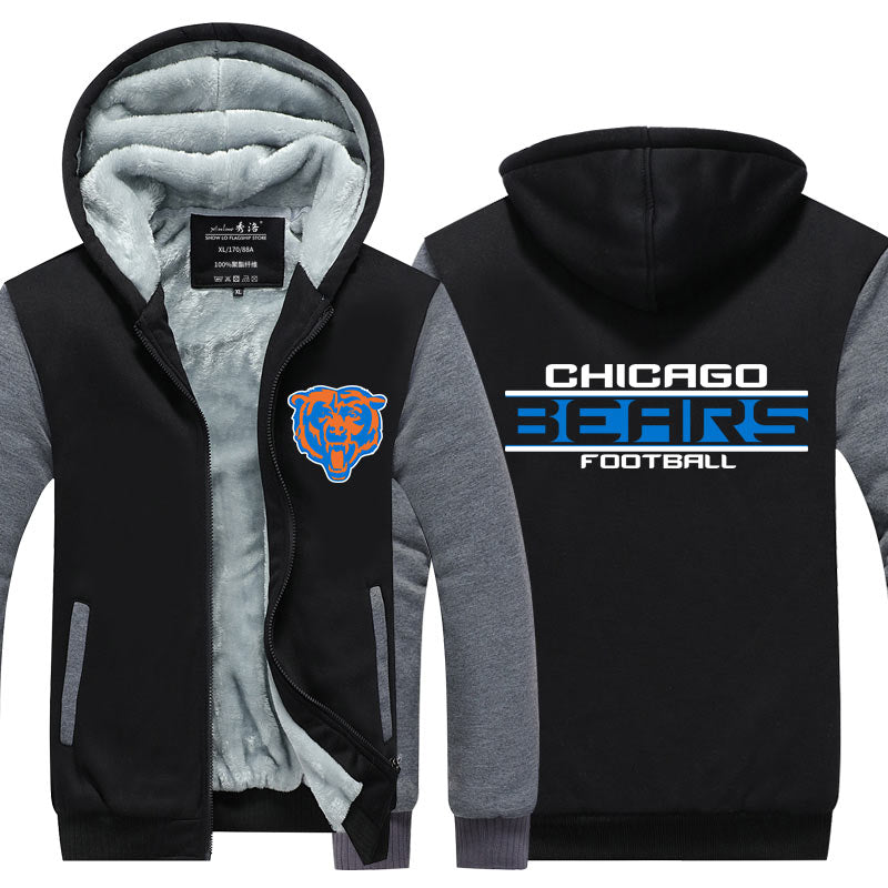 Chicago Football Team Bears Unisex Lined Hoodie Fleece Sweatshirt Full Zipper Hooded Thicken Jacket