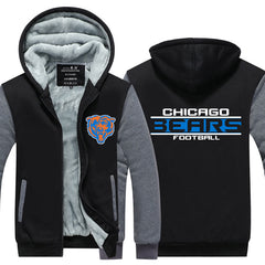 Chicago Football Team Bears Unisex Lined Hoodie Fleece Sweatshirt Full Zipper Hooded Thicken Jacket
