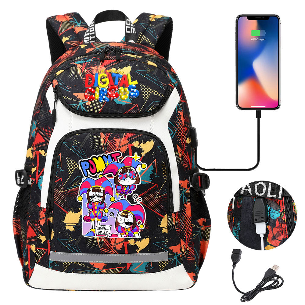 The Amazing Digital Circus USB Charging Backpack School Notebook Travel Bags