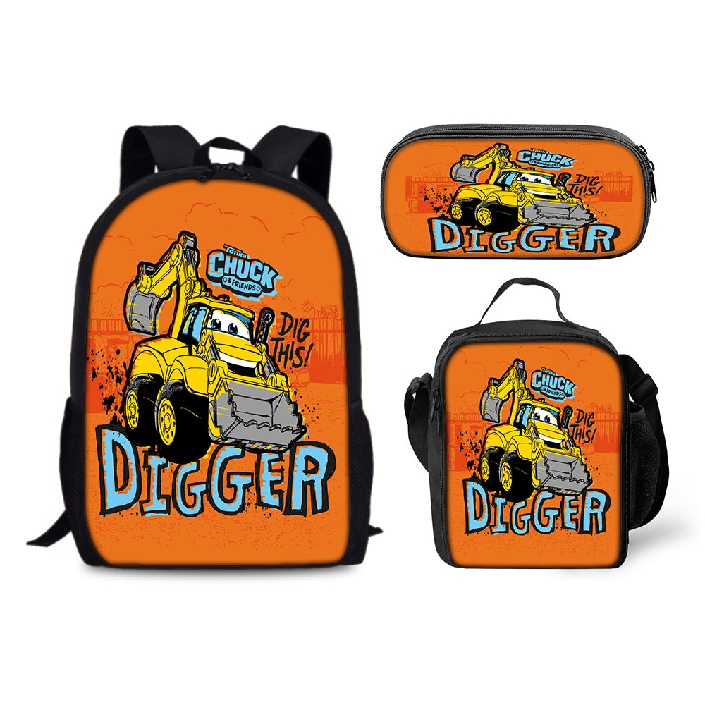 The Adventures of Chuck and Friends Backpack Schoolbag Lunch Bag Pencil Bag for Kids Students 3PCS