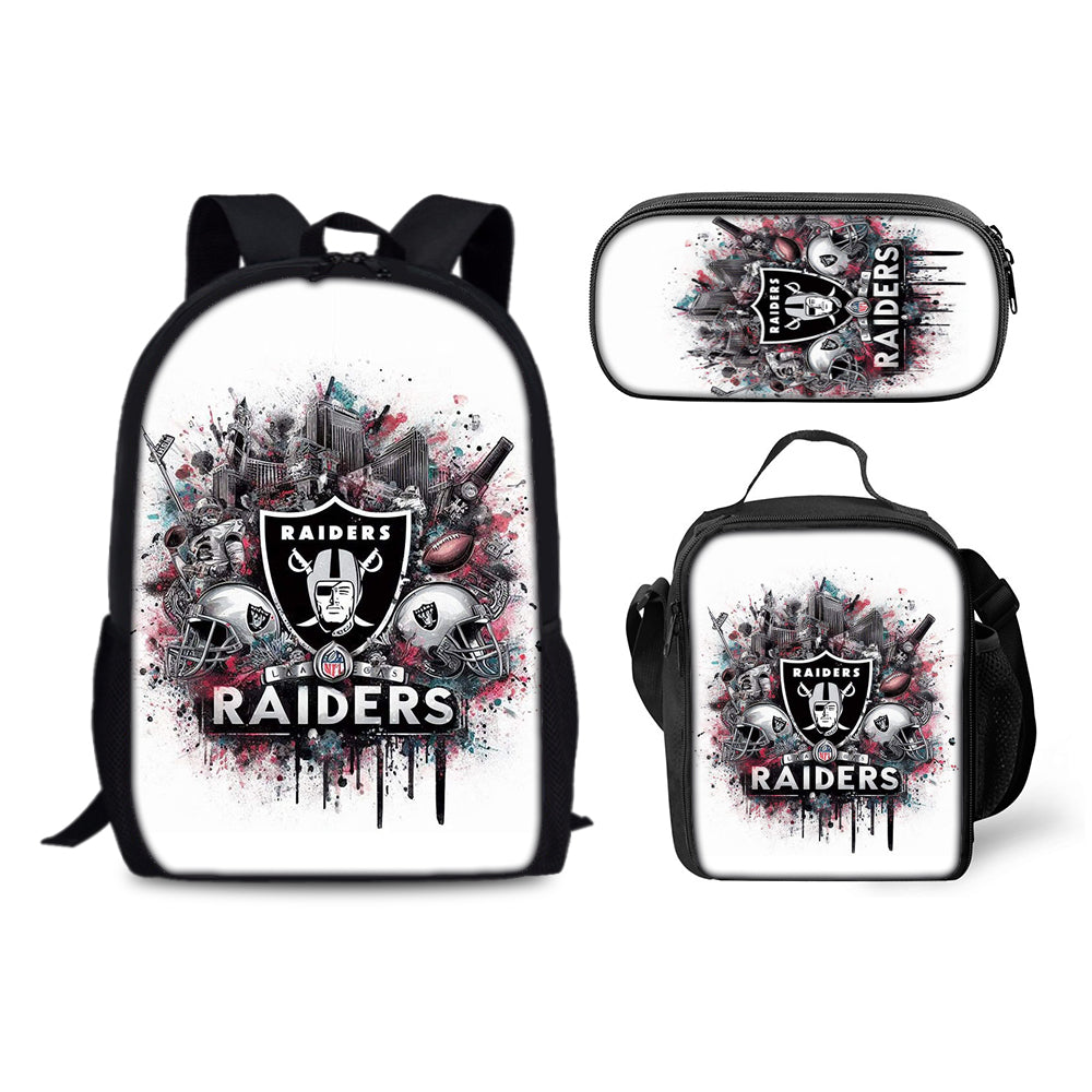 Oakland Raiders Football Team Backpack Schoolbag Lunch Bag Pencil Bag for Kids Students 3PCS