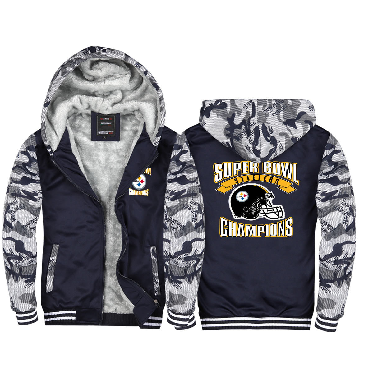 Pittsburgh  Football Steelers Unisex Lined Hoodie Fleece Sweatshirt Full Zipper Hooded Thicken Jacket