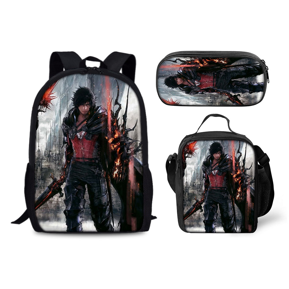 Final Fantasy Backpack Schoolbag Lunch Bag Pencil Bag for Kids Students 3PCS