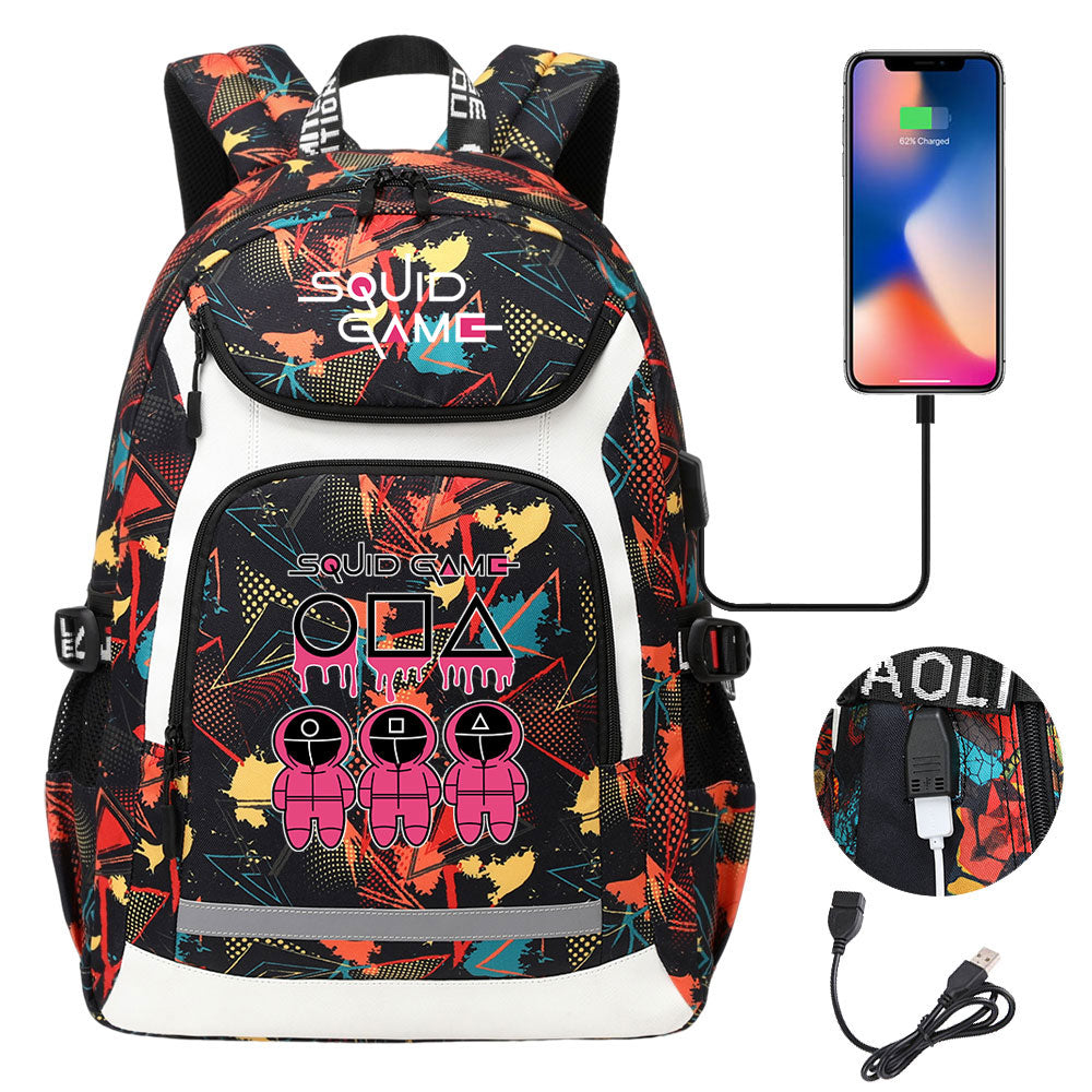 Squid Game USB Charging Backpack School Notebook Travel Bags