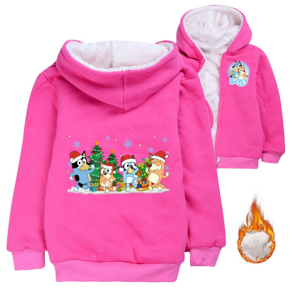 Bluey Christmas Sherpa Lined Hoodie Fleece Sweatshirt Full Zip Hooded Jacket for Kids