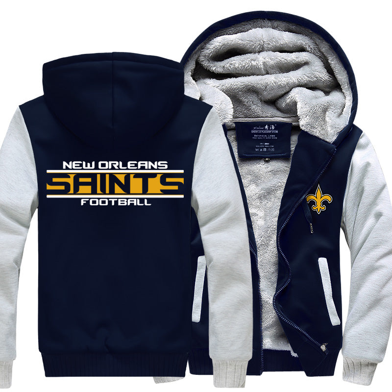 New Orleans Football Team Saints Unisex Lined Hoodie Fleece Sweatshirt Full Zipper Hooded Thicken Jacket