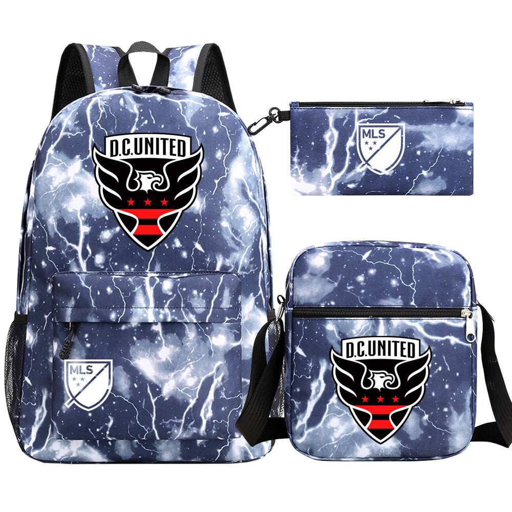 DC United Soccer 3D Printed Schoolbag Backpack Shoulder Bag Pencil Bag 3pcs set for Kids Students