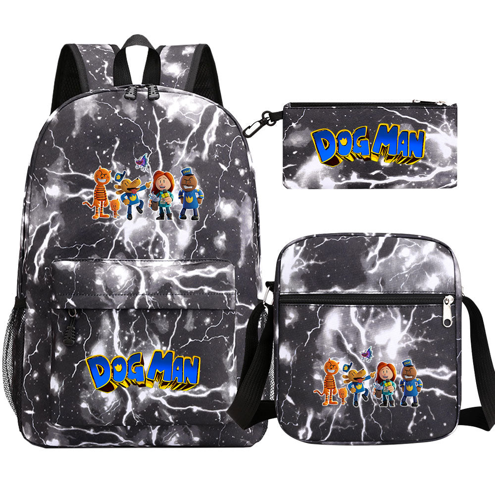 Dog Man Printed Schoolbag Backpack Shoulder Bag Pencil Bag 3pcs set for Kids Students
