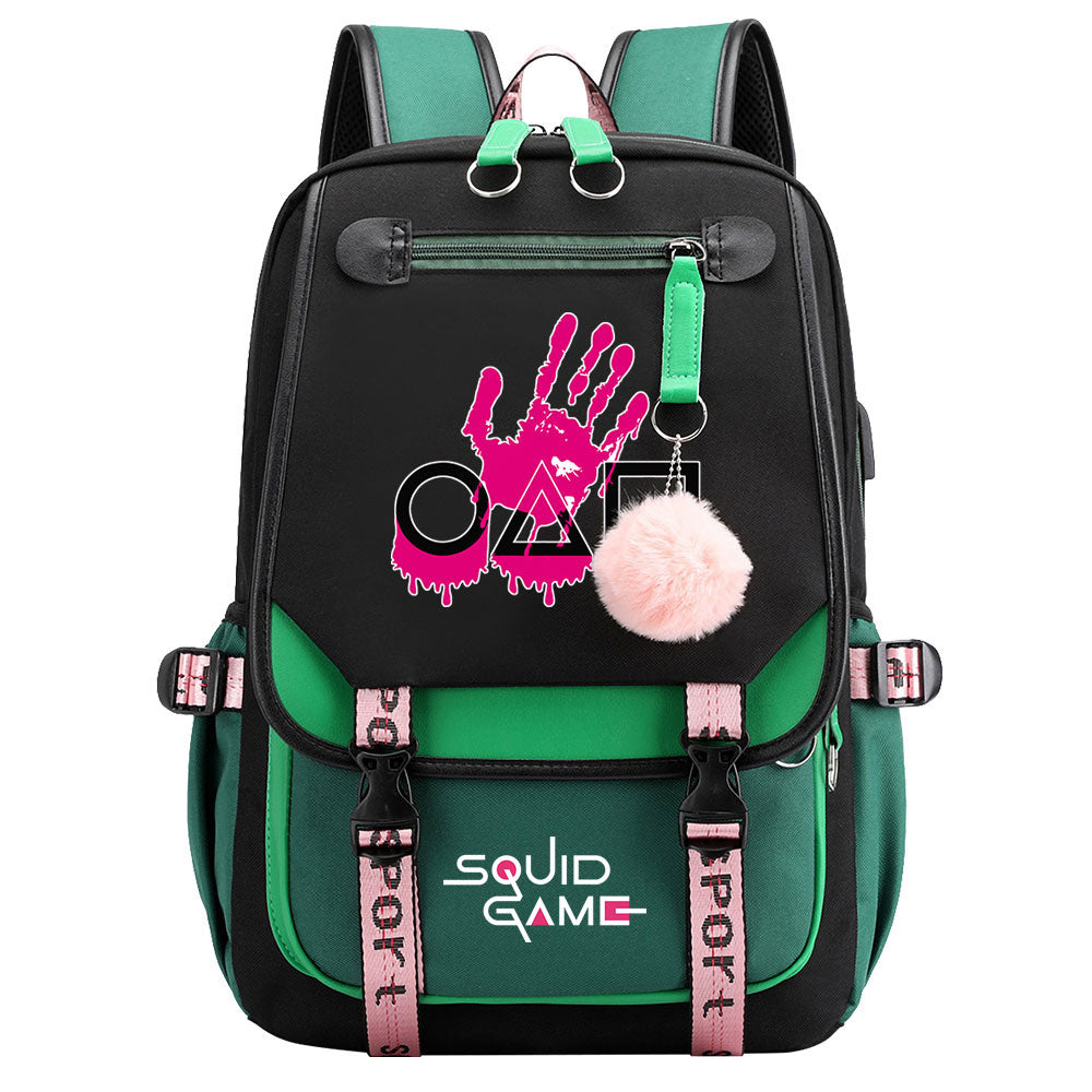 Squid Game Waterproof Backpack School Notebook Travel Bags USB Charging