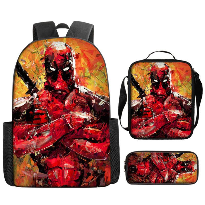 Deadpool Full Printed Backpack Schoolbag Travel Notebook Bag Lunch Bag Pencil Bag for Kids Students 3PCS