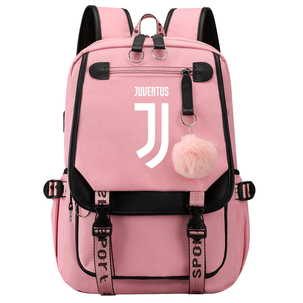 Juventus Football Club Waterproof Backpack School Notebook Travel Bags USB Charging