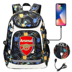 Arsenal Football Club USB Charging Backpack School Notebook Travel Bags