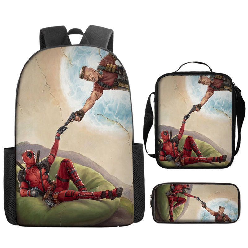 Deadpool Full Printed Backpack Schoolbag Travel Notebook Bag Lunch Bag Pencil Bag for Kids Students 3PCS