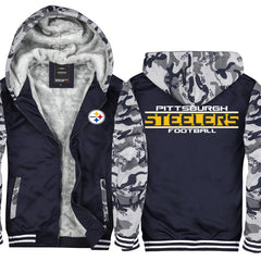 Pittsburgh Football Team Steelers Unisex Lined Hoodie Fleece Sweatshirt Full Zipper Hooded Thicken Jacket