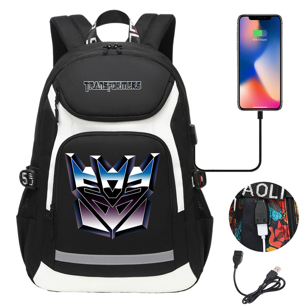 Transformers USB Charging Backpack School Notebook Travel Bags