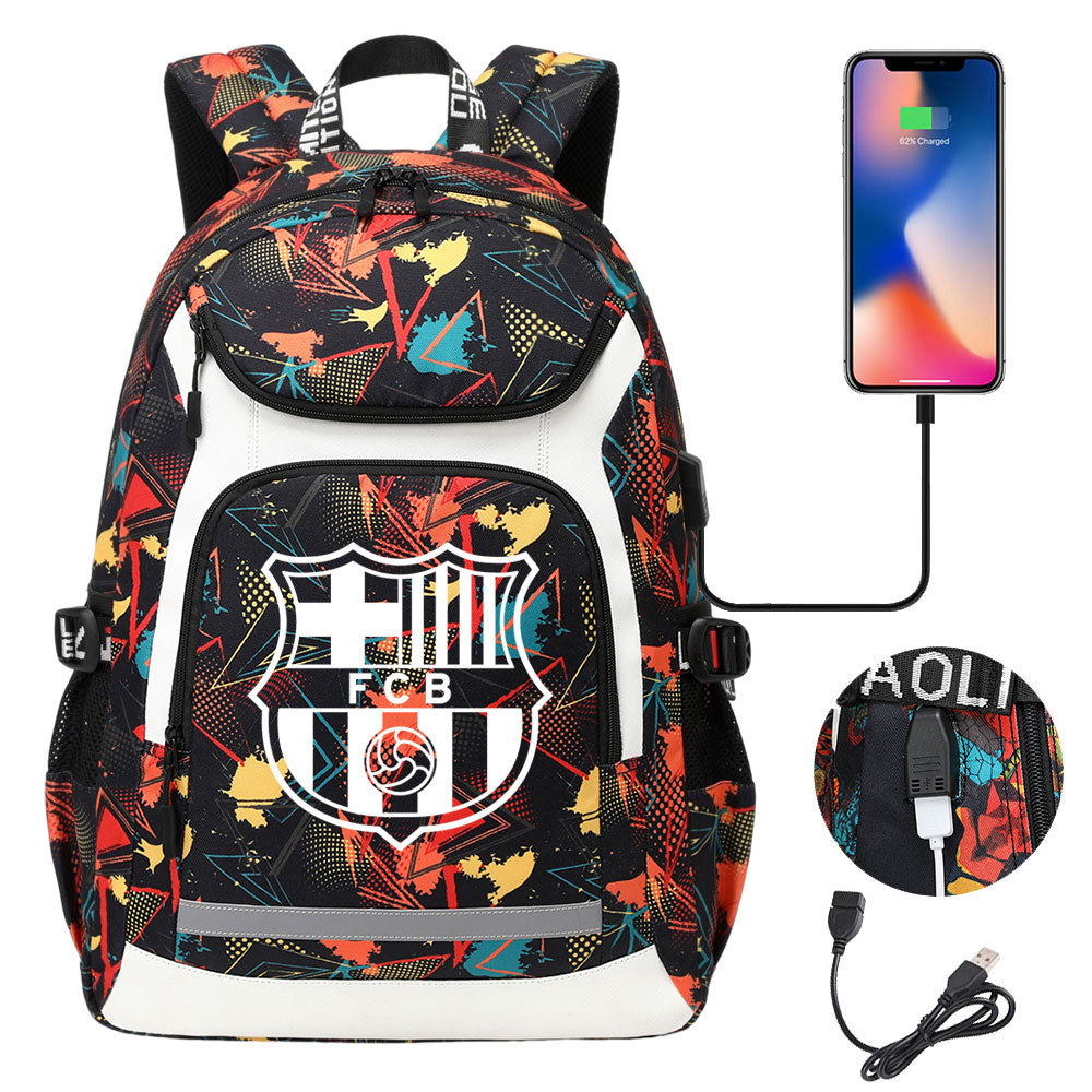 Barcelona Football Club USB Charging Backpack School Notebook Travel Bags