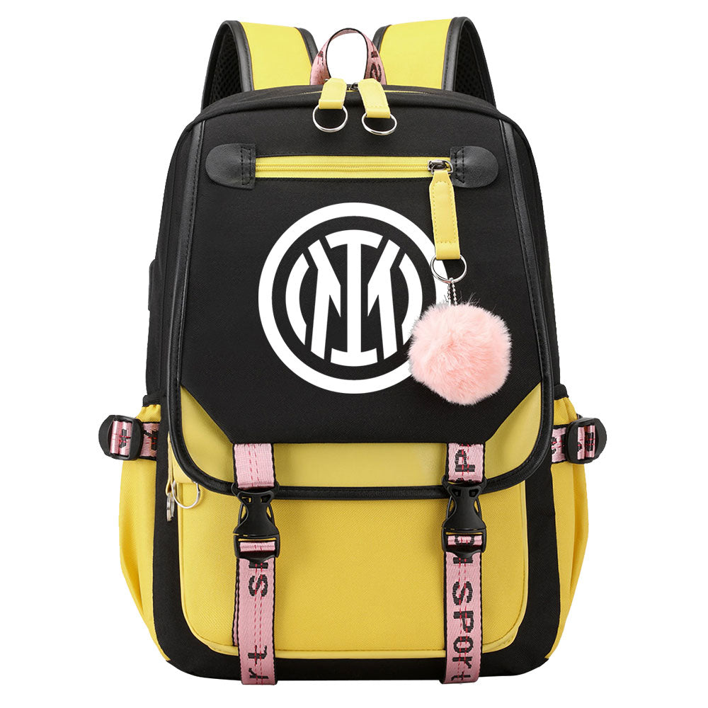 Internazionale Milano Football Club Waterproof Backpack School Notebook Travel Bags USB Charging
