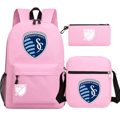 Sporting Kansas City Soccer Printed Schoolbag Backpack Shoulder Bag Pencil Bag 3pcs set for Kids Students