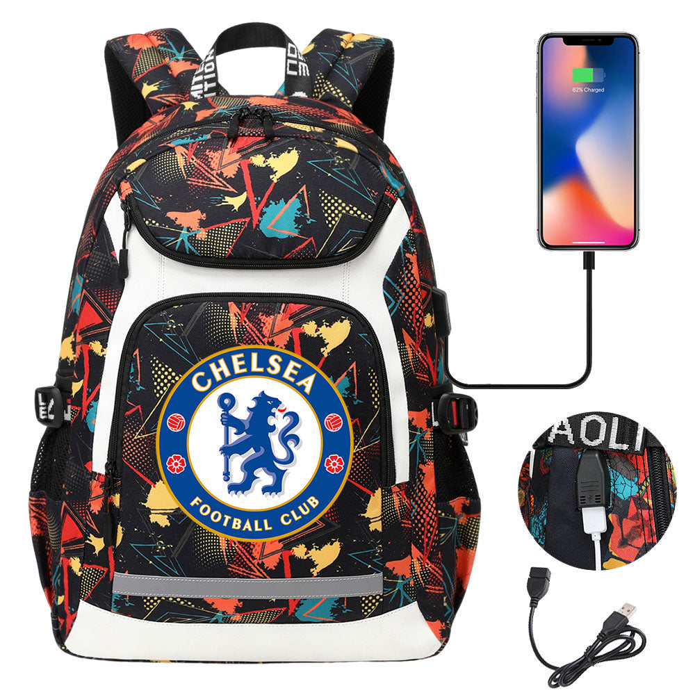 Chelsea Football Club USB Charging Backpack School Notebook Travel Bags