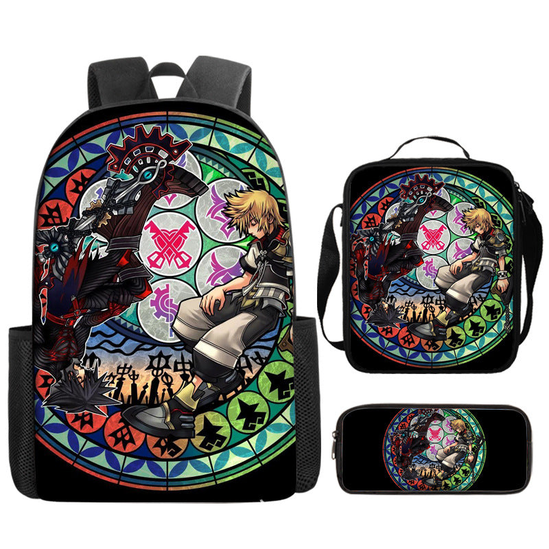 Kingdom Hearts Full Printed Backpack Schoolbag Travel Notebook Bag Lunch Bag Pencil Bag for Kids Students 3PCS