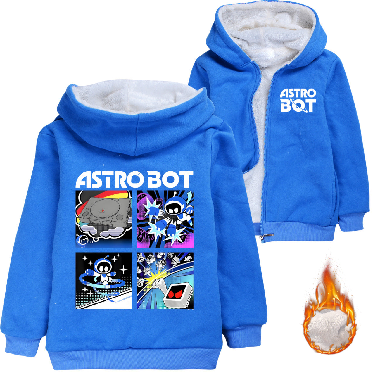 Astro bot Sherpa Lined Hoodie Fleece Sweatshirt Full Zip Hooded Jacket for Kids