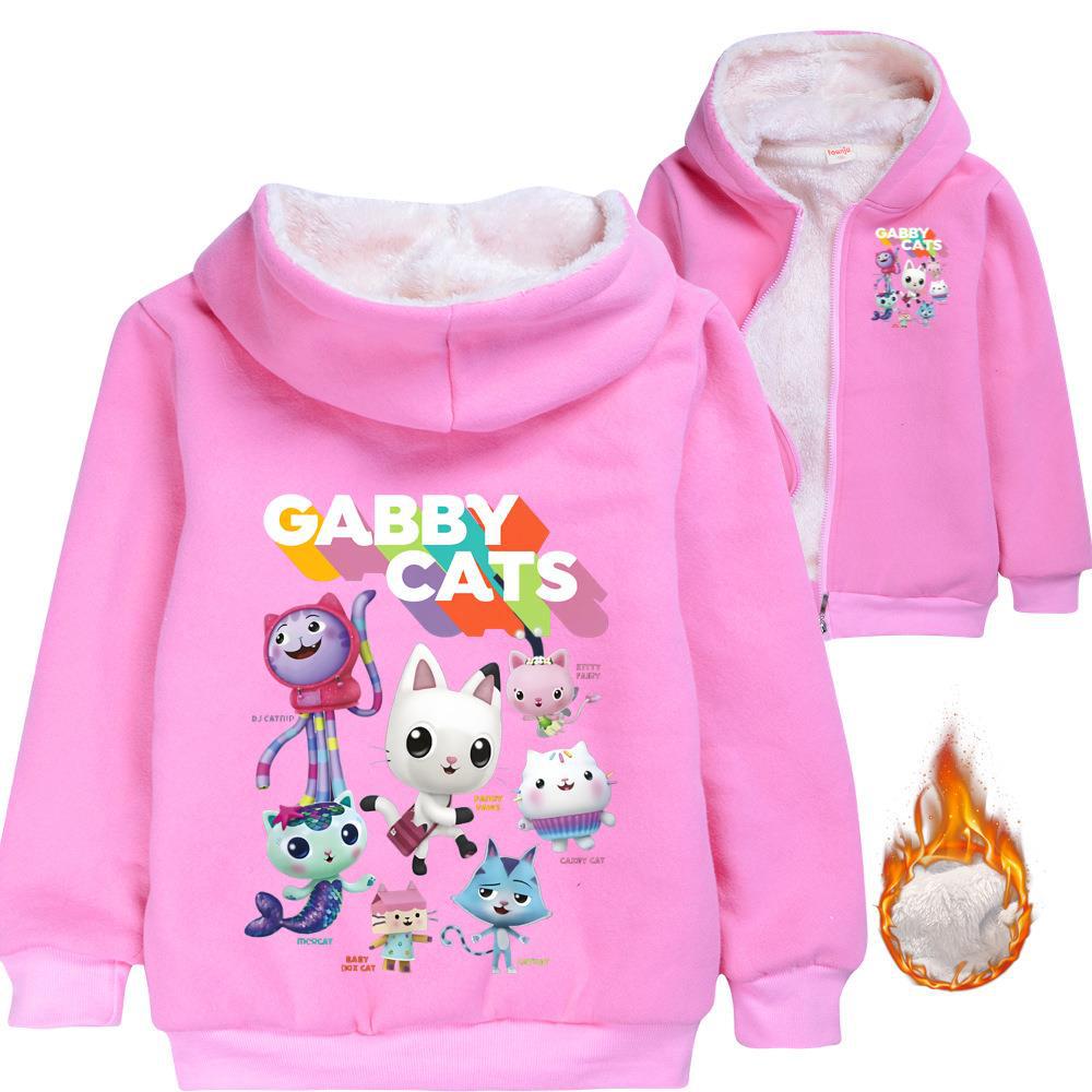 Gabbys Dollhouse Cat Sherpa Lined Hoodie Fleece Sweatshirt Full Zip Hooded Jacket for Kids