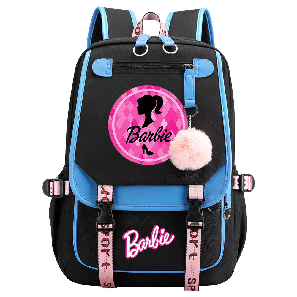 Pink Barbie  Waterproof Backpack School Notebook Travel Bags USB Charging