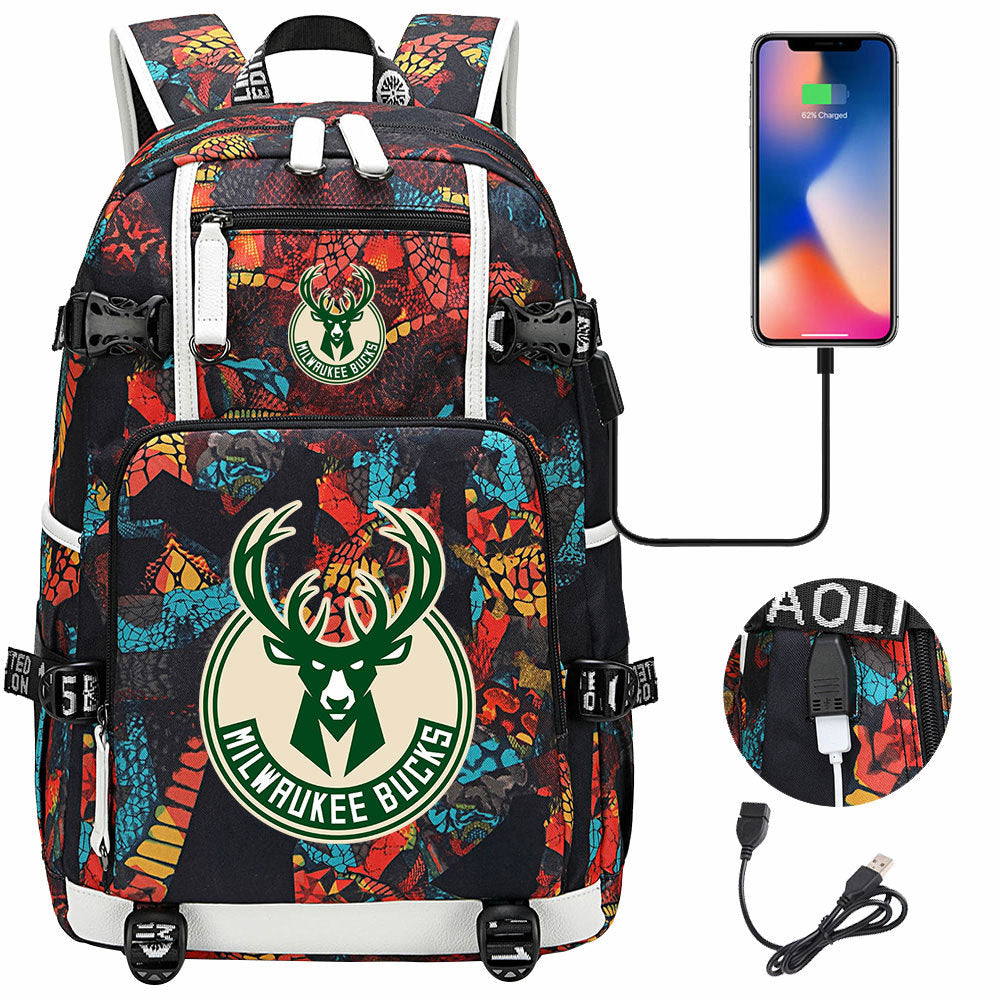 Kobe Black Mamba Curry Bucks USB Charging Backpack School Notebook Travel Bags Basketball Bag