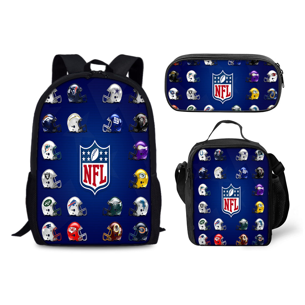 Football Team Backpack Schoolbag Lunch Bag Pencil Bag for Kids Students 3PCS