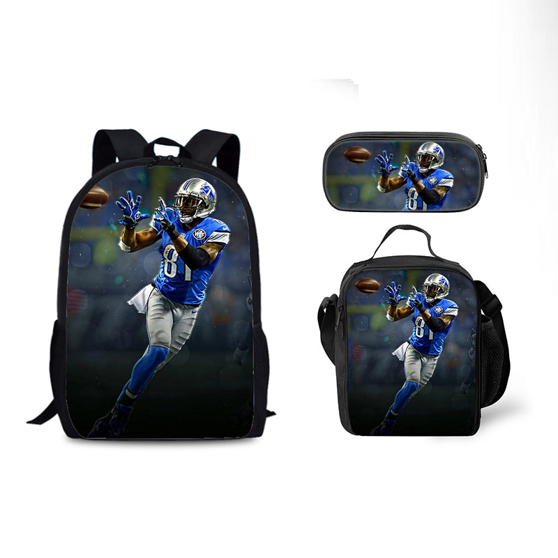 Detroit Lions Football Team Full Printed Backpack Schoolbag Travel Notebook Bag Lunch Bag Pencil Bag for Kids Students 3PCS